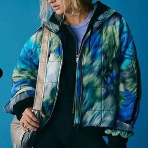 FP Movement by Free People Tie-Dye Blue Green Quilted Puffer Jacket